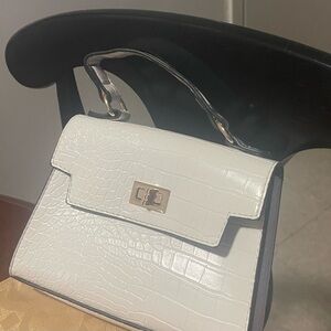 Elegant White Crocodile-Embossed Handbag